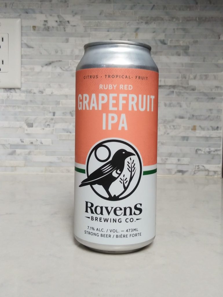 Close-up of a can of Ravens Brewing Co Ruby Red Grapefruit IPA