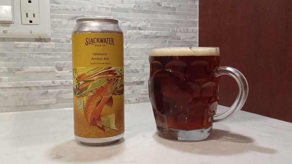 Slackwater "Idleback" Amber Ale is another great 2023 find—pours clear brownish-amber, with a lighter head and rich aroma. 