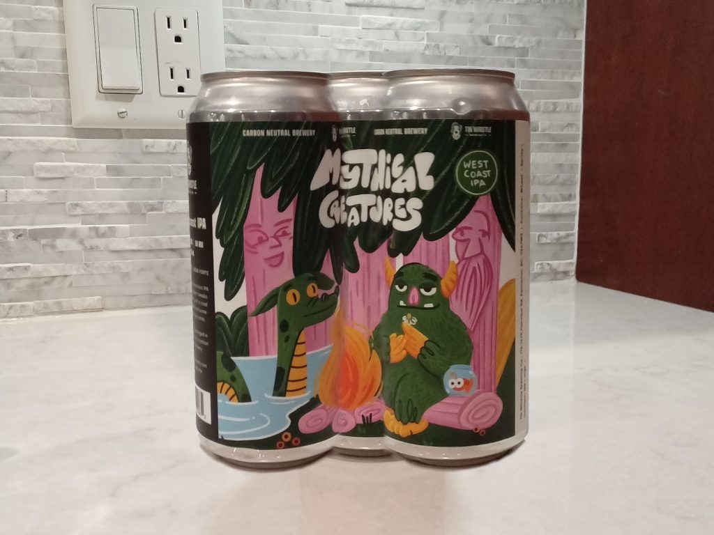 January 2024's best beer label as a blended triptych to show BC's Mythical Creatures together